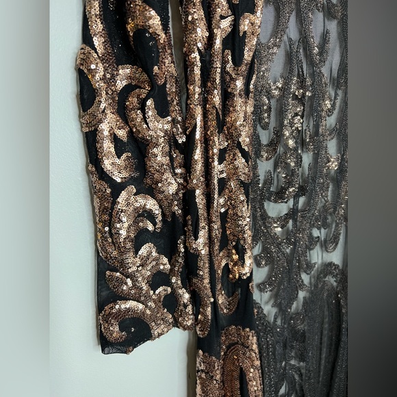 Banjul sequin ankle length cardigan cloak, duster. Black with rose gold. Small. - Picture 5 of 5